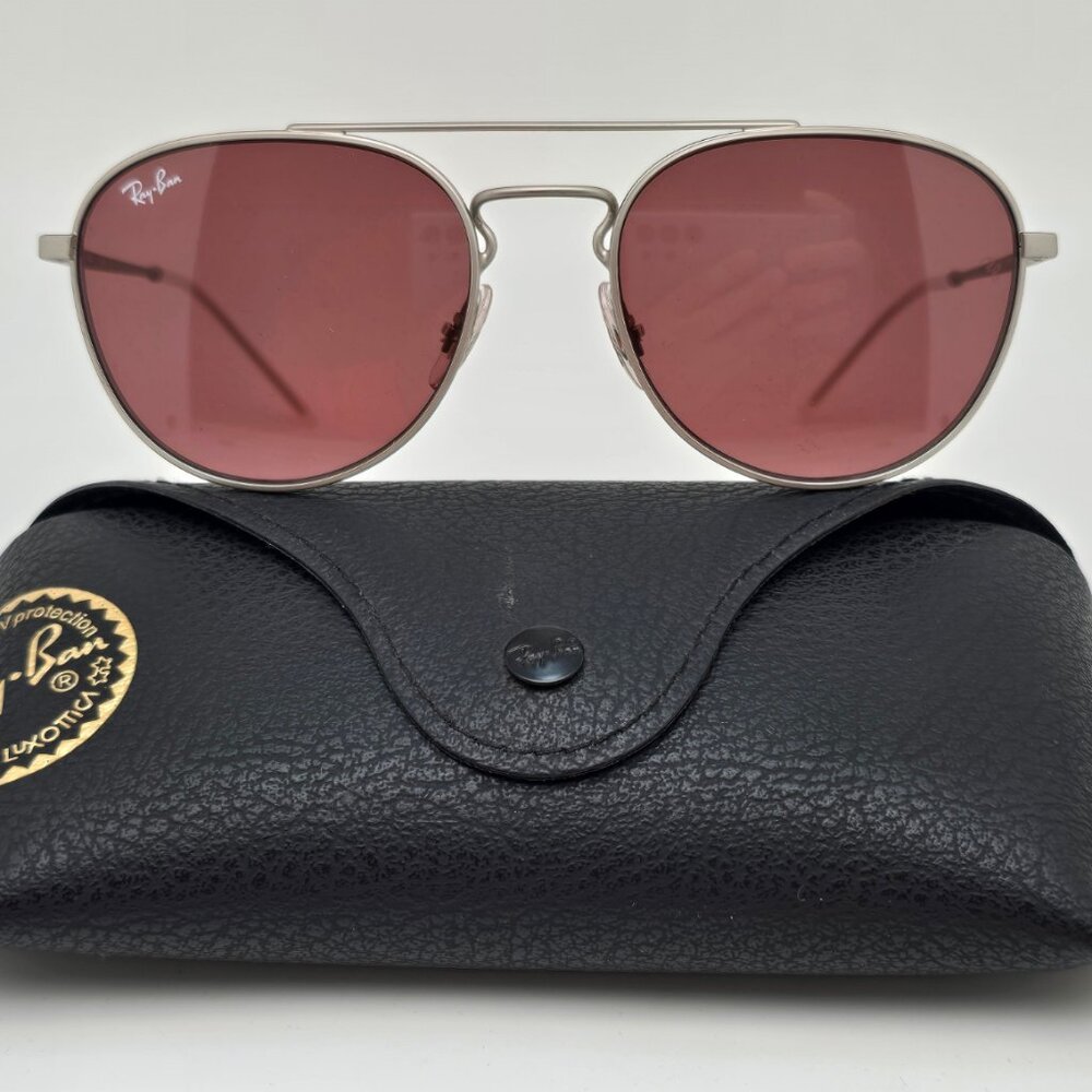 *SOLD* Ray-Ban RB3589 9116/75 Rubber Silver Frame Dark Violet Lens Sunglasses